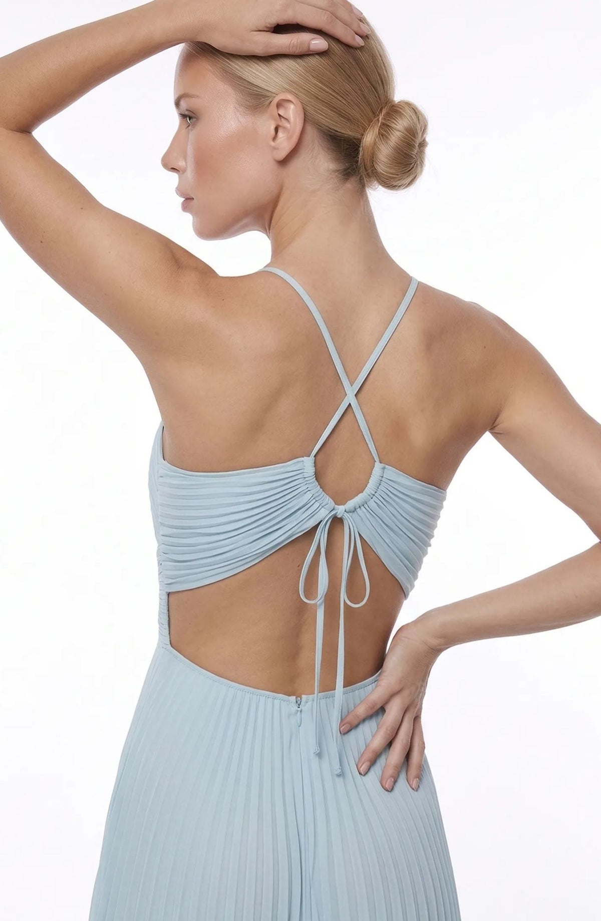 Joséphine Blue Pleated Maxi Dress with Cutout Detail