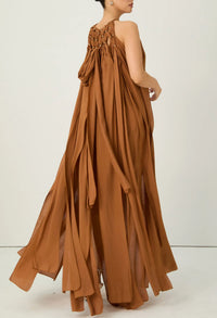 Ninomo Style Unlocked Brown Knotted Draped Maxi Dress