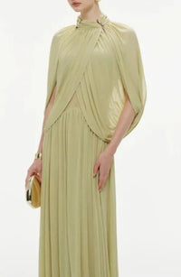 Jocaste Bat Sleeve Draped Maxi Dress In Green
