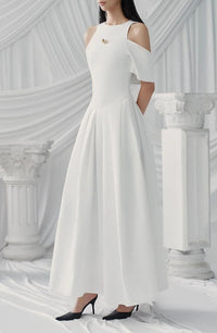 Joubby White Pleated Midi Dress with Self-tie