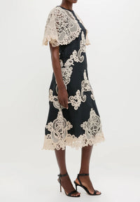 Eliyee Cochet Shawl Midi Dress In Black