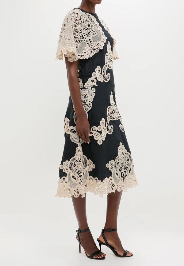 Eliyee Cochet Shawl Midi Dress In Black