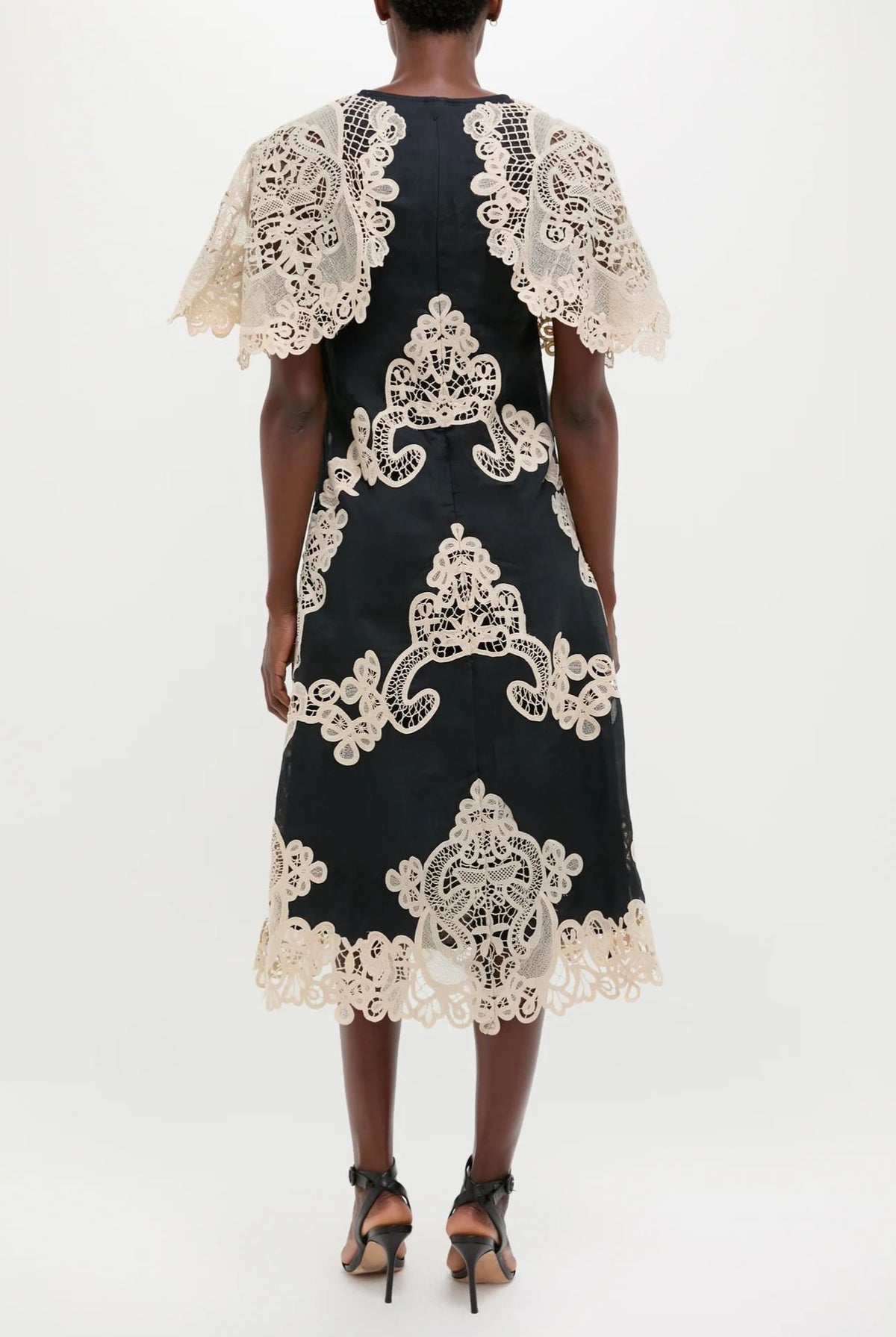 Eliyee Cochet Shawl Midi Dress In Black