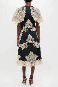 Eliyee Cochet Shawl Midi Dress In Black