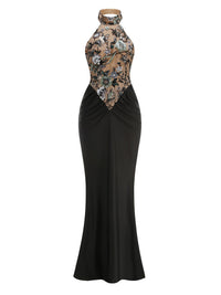 Arabell Halterneck Flower Embroidered Maxi Dress