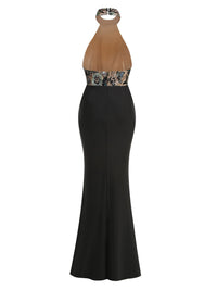 Arabell Halterneck Flower Embroidered Maxi Dress