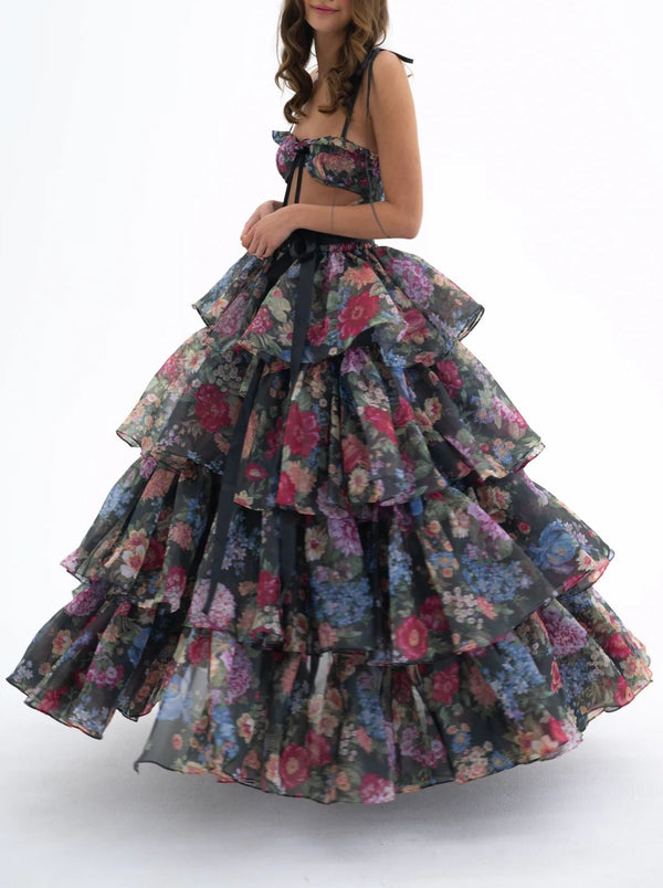 Farouk Floral Printed Skirt Set In Black