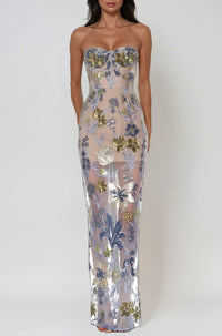 Denisio Strapless Sequin Floral Maxi Dress
