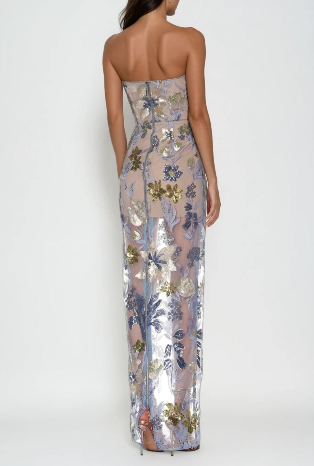Denisio Strapless Sequin Floral Maxi Dress