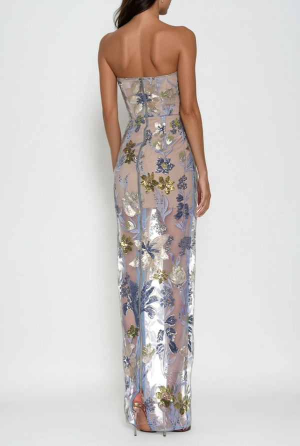 Denisio Strapless Sequin Floral Maxi Dress