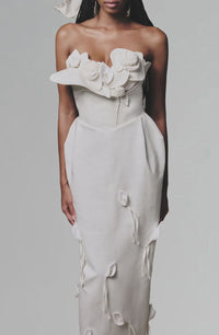 Bolaxo White Maxi Dress with 3D Petals