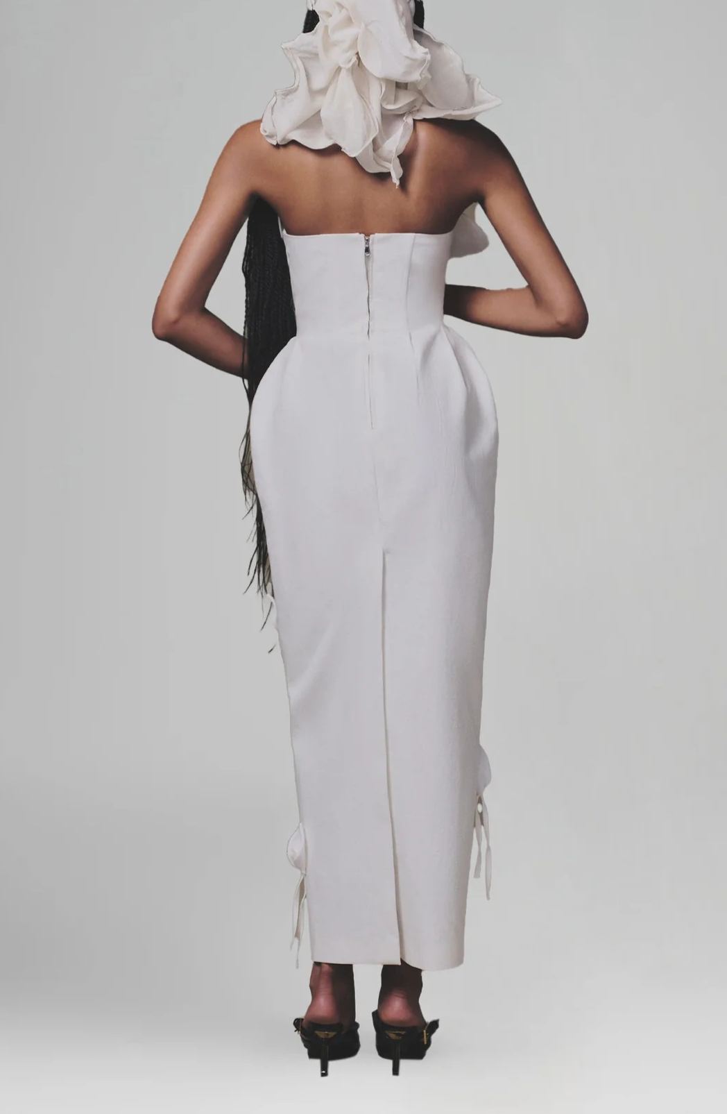 Bolaxo White Maxi Dress with 3D Petals