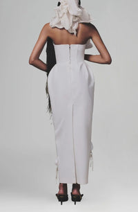 Bolaxo White Maxi Dress with 3D Petals
