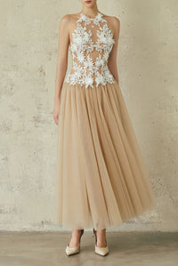 Deirdre Sleeveless Flower Mesh Maxi Dress