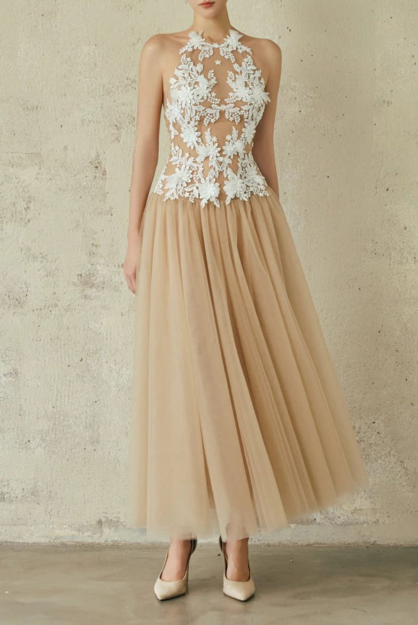 Deirdre Sleeveless Flower Mesh Maxi Dress