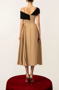 Djene Asymmetric Colorblock Pleated Midi Dress