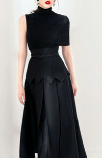 Minivestido Black Asymmetrical Shawl Layered Midi Dress