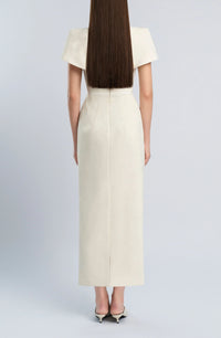 Ballmopo Neutral Floral Jacquard Bowknot Midi Dress