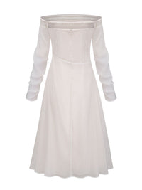 Intemporelle White Gathered Crepe Midi Dress