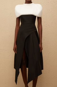 Deisyer Color Block Midi Dress with Embellished Shawl