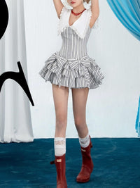 Versailles Stripe Bow Mini Dress