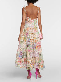 Fouzpofuy Spaghetti Floral Midi Dress