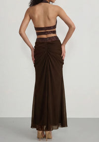 Minerva Halter Neck Draped Skirt Set