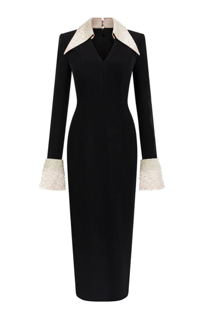 Ferran Black Embellished Corset Midi Dress