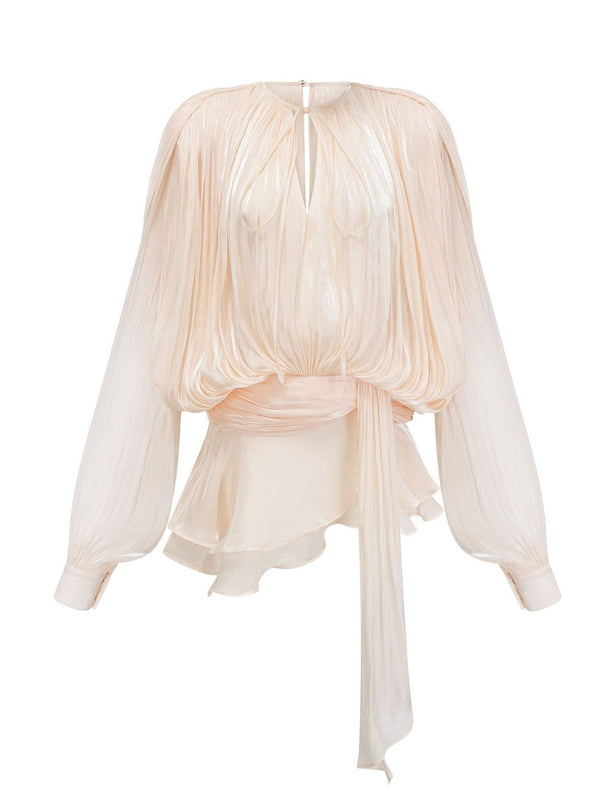 Bosniogo Neutral Fully Pleated Ruffled Mini Dress