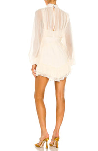 Bosniogo Neutral Fully Pleated Ruffled Mini Dress
