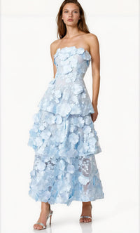 Kolopy Harper 3D Floral Strapless Tiered Midi Dress