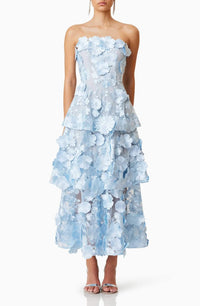 Kolopy Harper 3D Floral Strapless Tiered Midi Dress