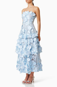 Kolopy Harper 3D Floral Strapless Tiered Midi Dress