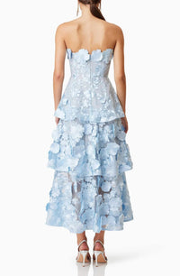 Kolopy Harper 3D Floral Strapless Tiered Midi Dress