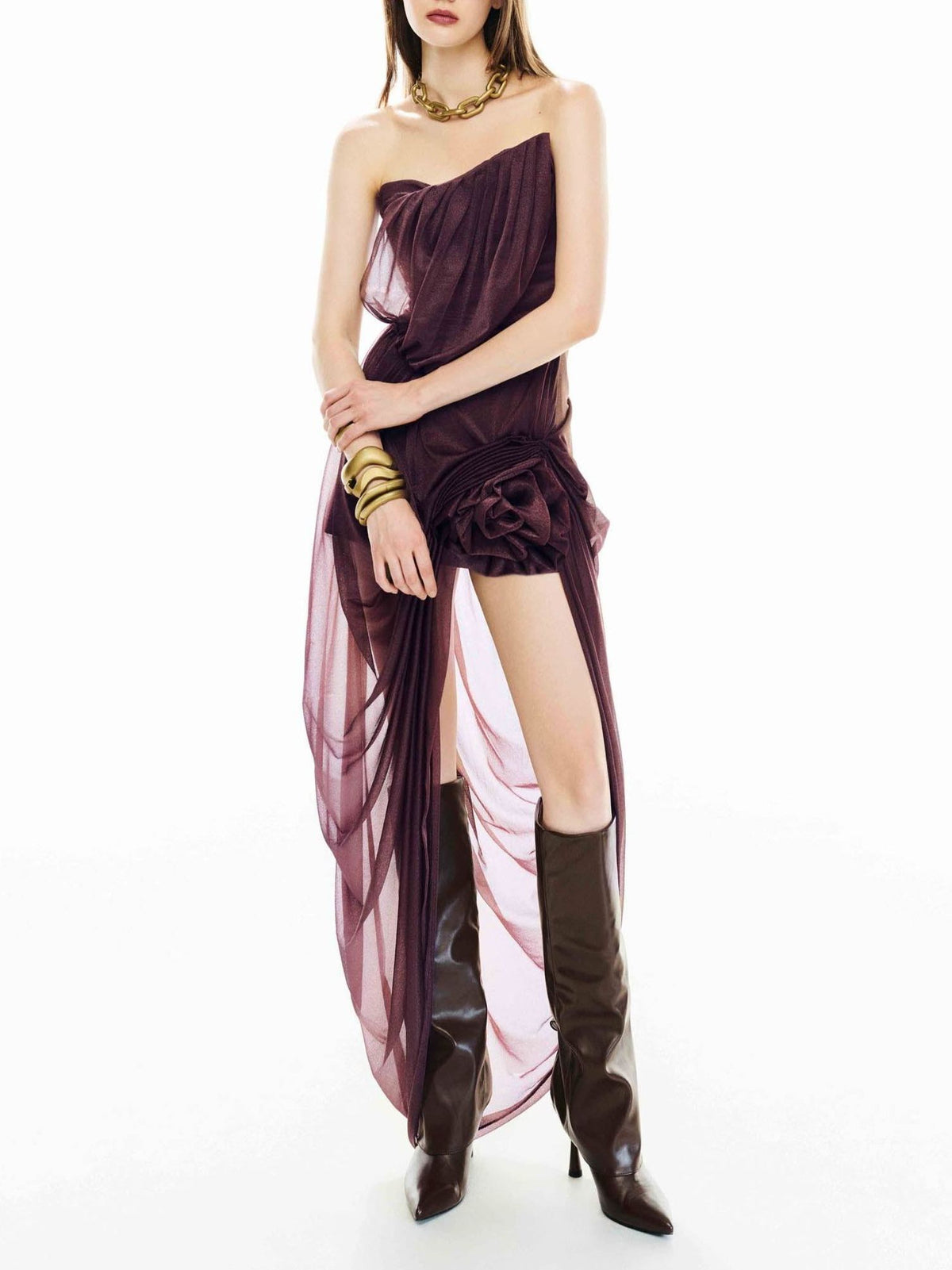 Douxnio Strapless Asymmetric Dress