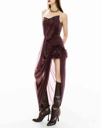 Douxnio Strapless Asymmetric Dress