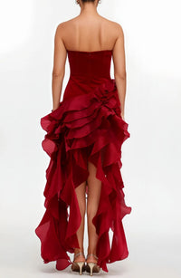 Meagan Red Strapless Ruffled Maxi Dress