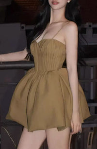 Raelira Spaghetti Ruch Bubble Mini Dress