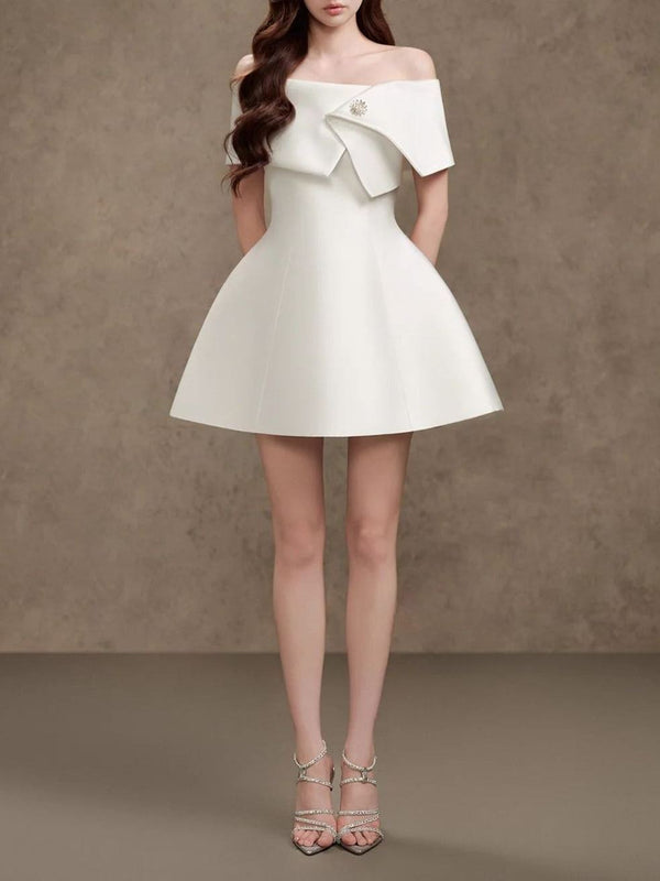 Famatois Off Shoulder Asymmetric Mini Dress