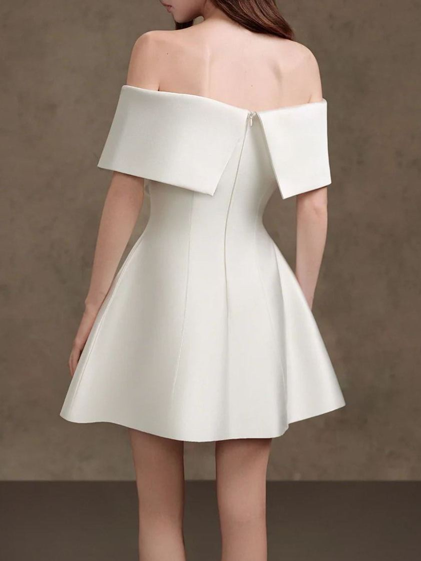 Famatois Off-Shoulder Asymmetric Mini Dress