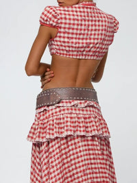 Heasther Grid Crop Skirt Set