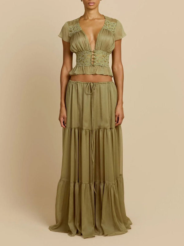 Giusepplio Crop Lace Skirt Set