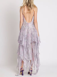 Lunetta Lace Trim Tiered Asymmetrical Hem Maxi Slip Dress