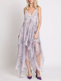 Lunetta Lace Trim Tiered Asymmetrical Hem Maxi Slip Dress