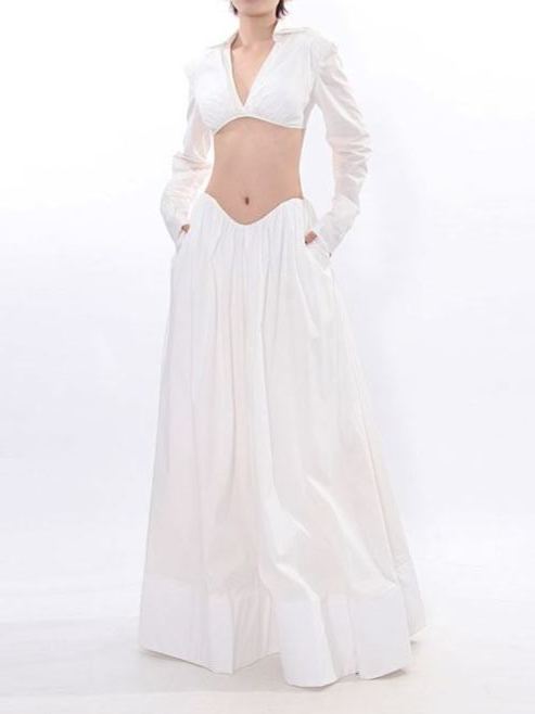 Qucesz Long Sleeve Crop Skirt Set
