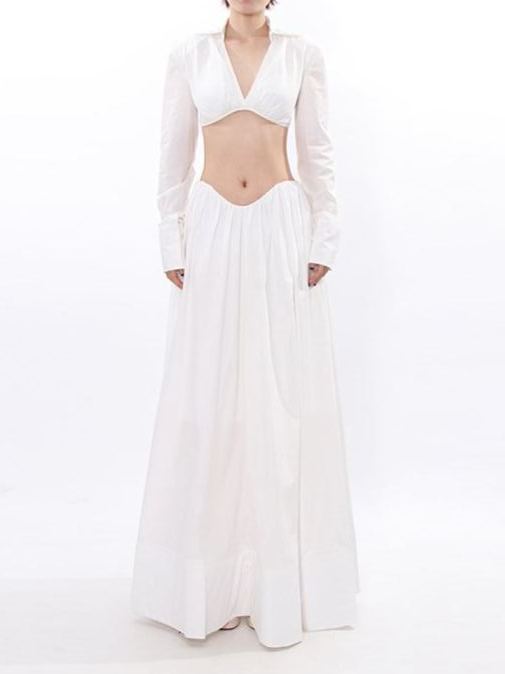 Qucesz Long Sleeve Crop Skirt Set