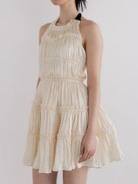 Cadogan Heather Cream Halter Tiered Mini Dress