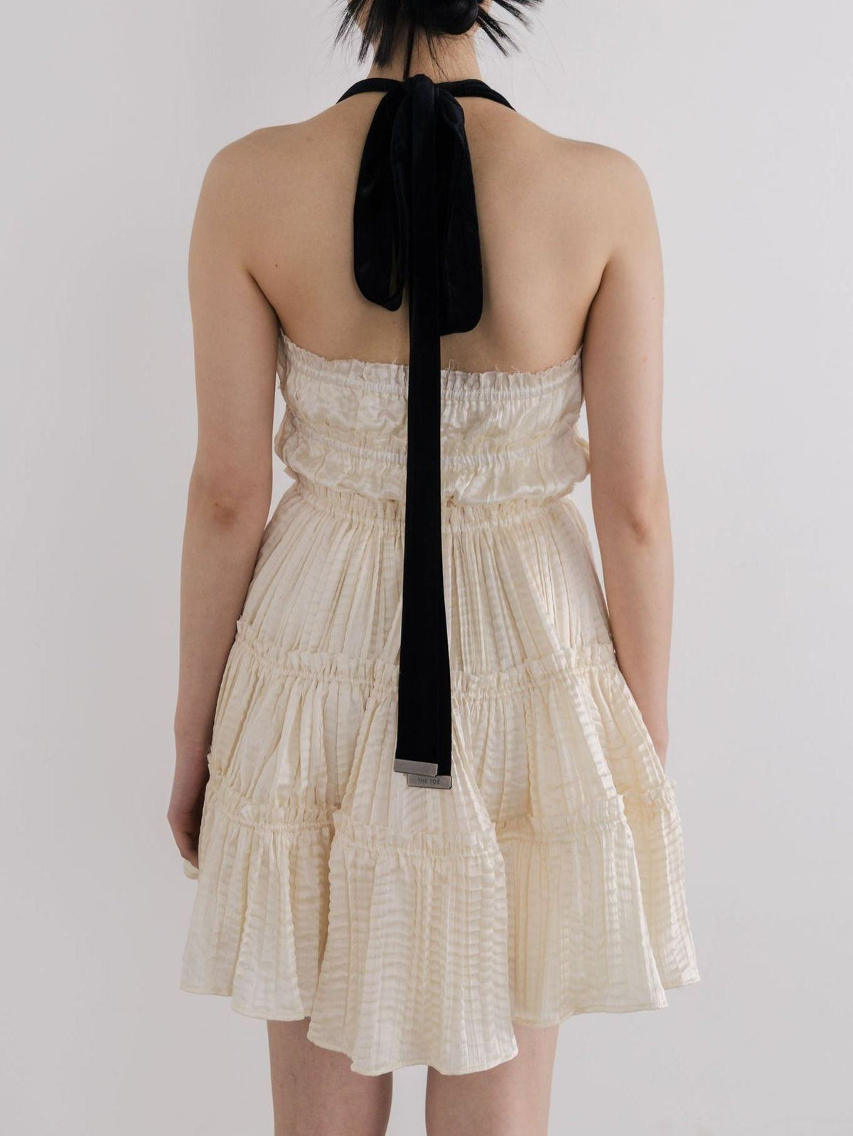 Cadogan Heather Cream Halter Tiered Mini Dress