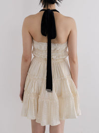 Cadogan Heather Cream Halter Tiered Mini Dress