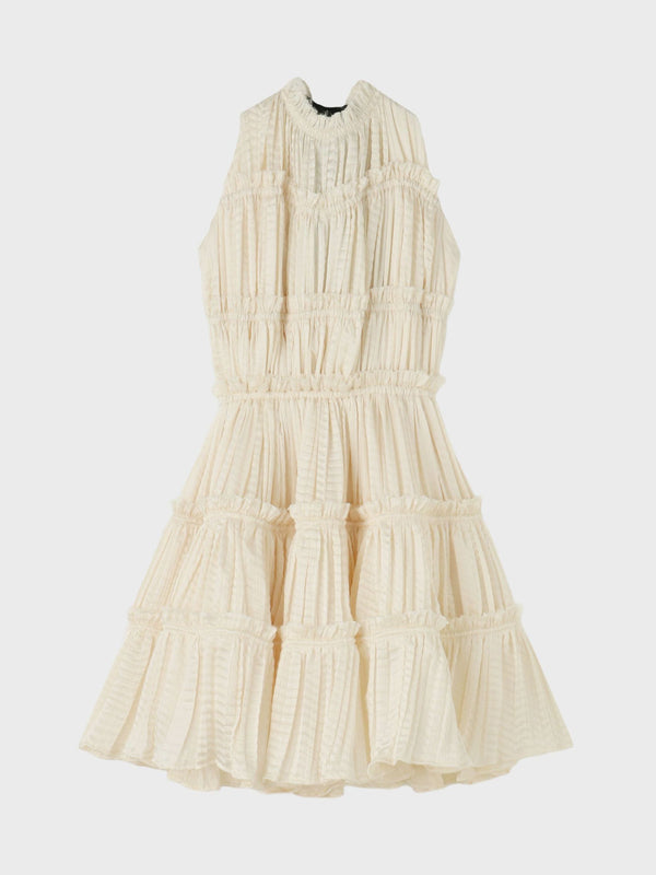 Cadogan Heather Cream Halter Tiered Mini Dress